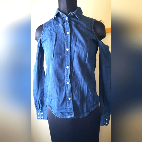 ASOS Denim off shoulder buttoned shirt xs - Picture 3 of 10